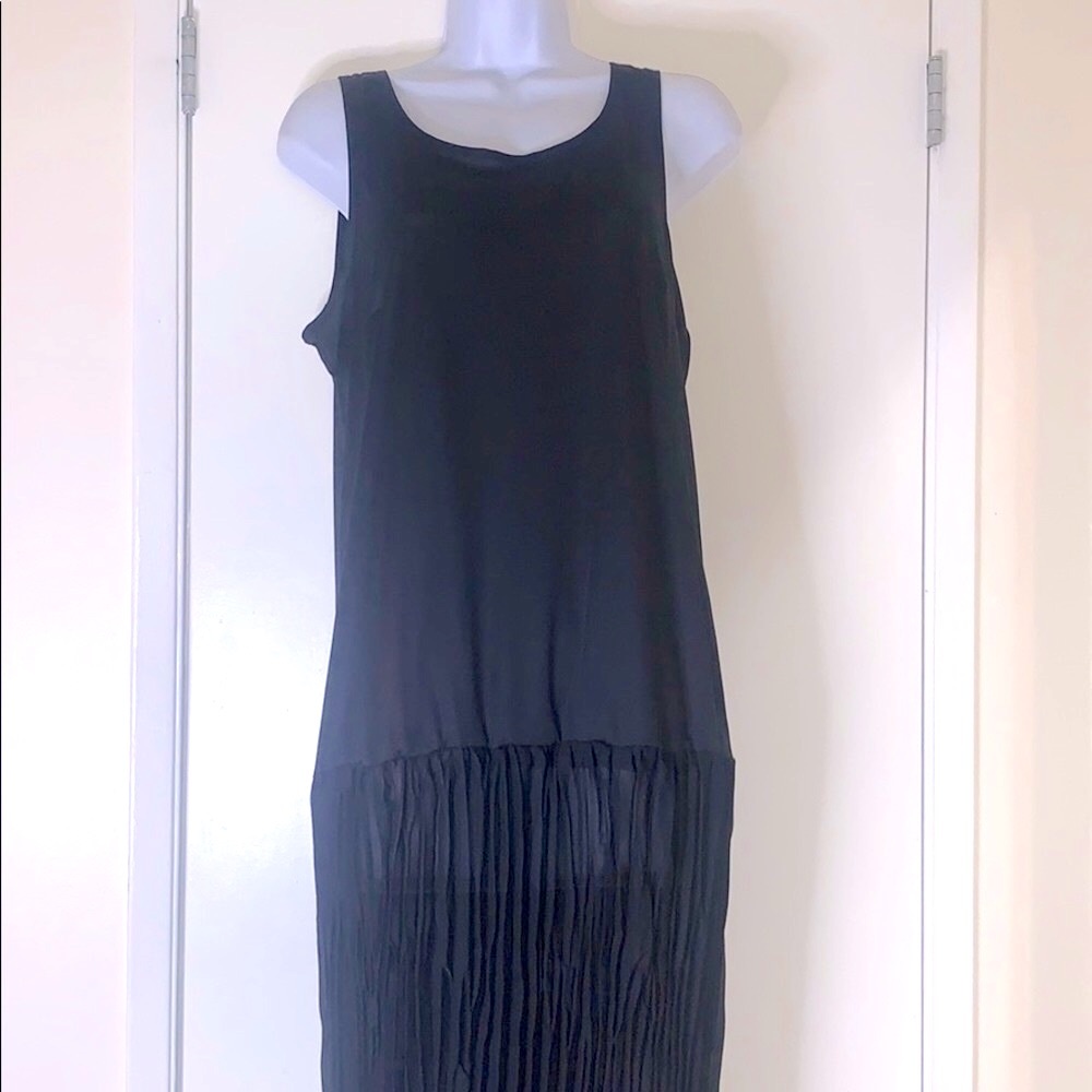 Sleeveless black sheer dress with pleated sheer skirt size 12